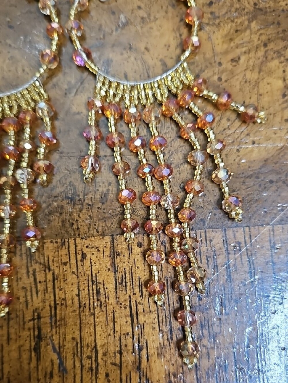 HUICHOL Gold and Amber Beaded Fringe Hoop Earrings - Women's Jewelry - Picture 6 of 7